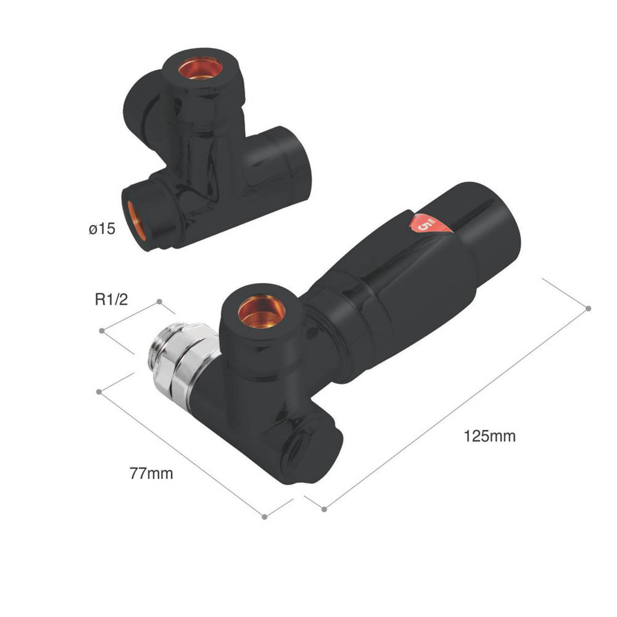 Towelrads Thermostatic Radiator Valve & Lockshield Black Corner 15mm - Image 3