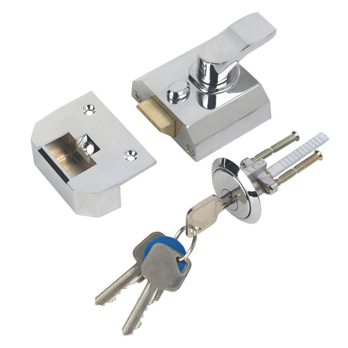 Smith and Locke Night Latch Polished Chrome 40mm Backset Traditional 3 keys - Image 1