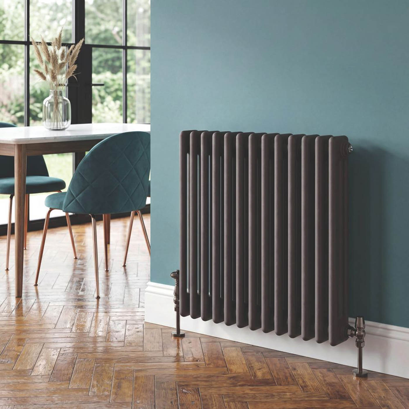 Flomasta 3 Column Radiator Black Horizontal Steel Traditional (H)60x(W)60.5cm - Image 2