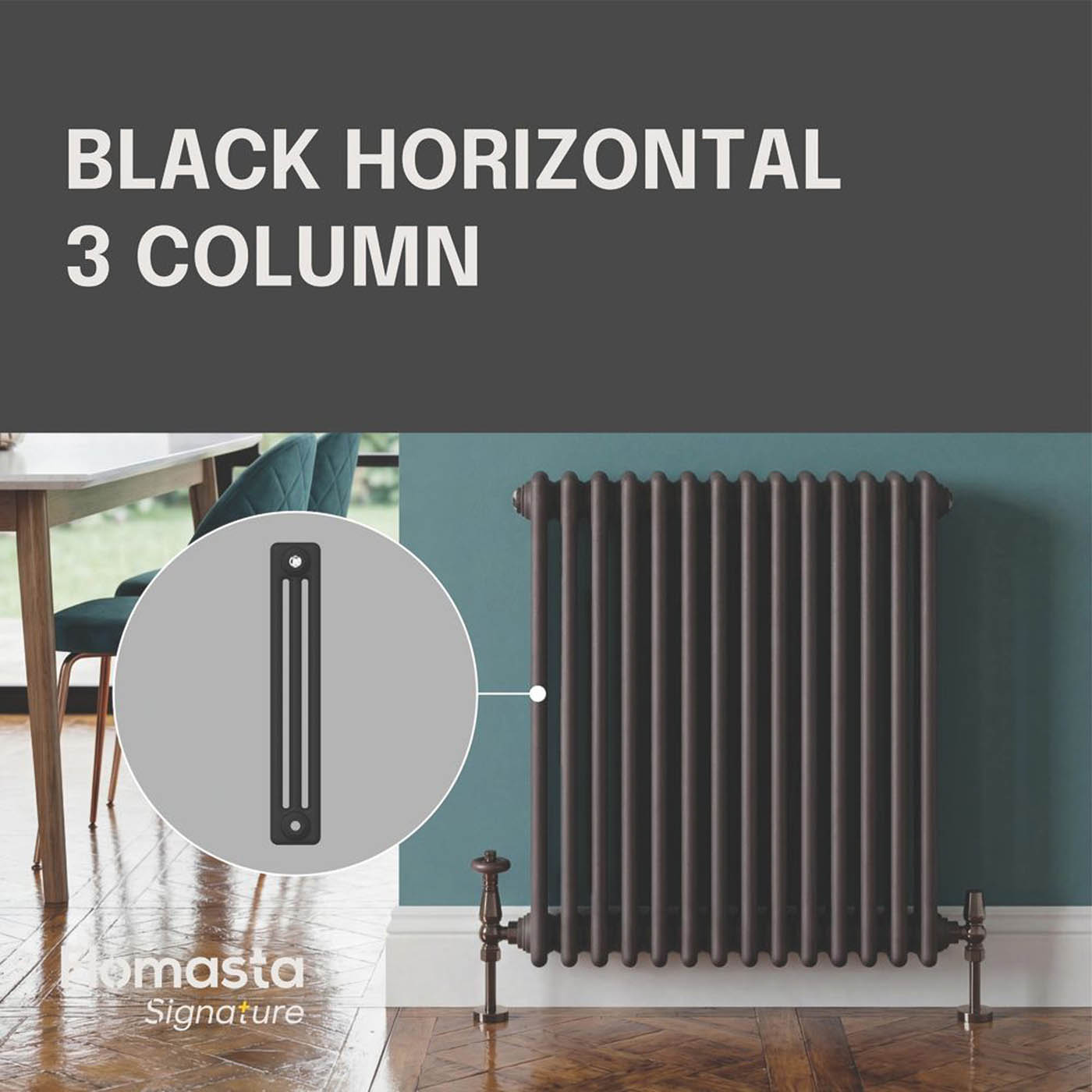 Flomasta 3 Column Radiator Black Horizontal Steel Traditional (H)60x(W)60.5cm - Image 3
