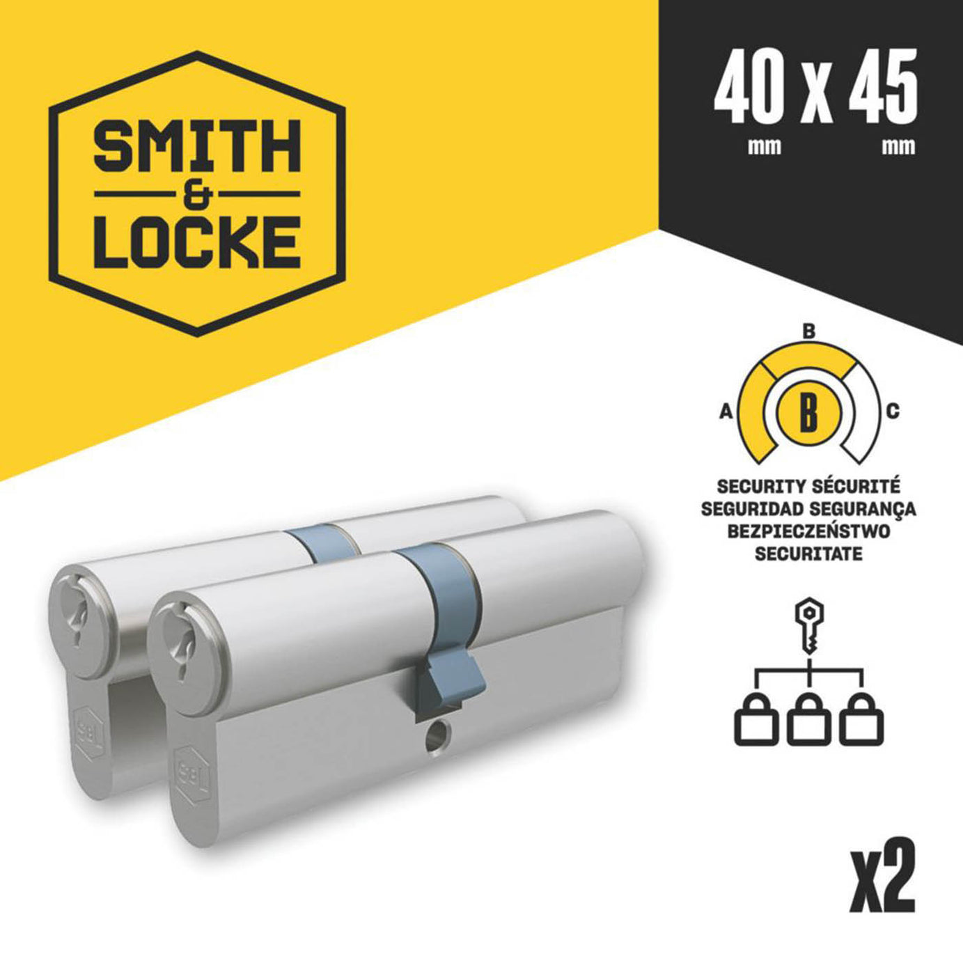 Smith & Locke Double Cylinder Locks Euro 1 Star 6-Pin 40-45 (85mm) Silver 2 Pack - Image 5