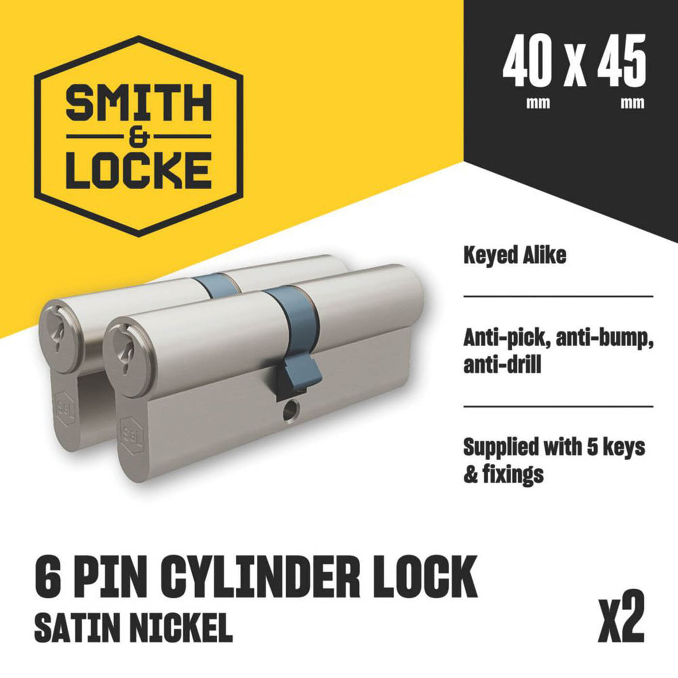 Smith & Locke Double Cylinder Locks Euro 1 Star 6-Pin 40-45 (85mm) Silver 2 Pack - Image 6