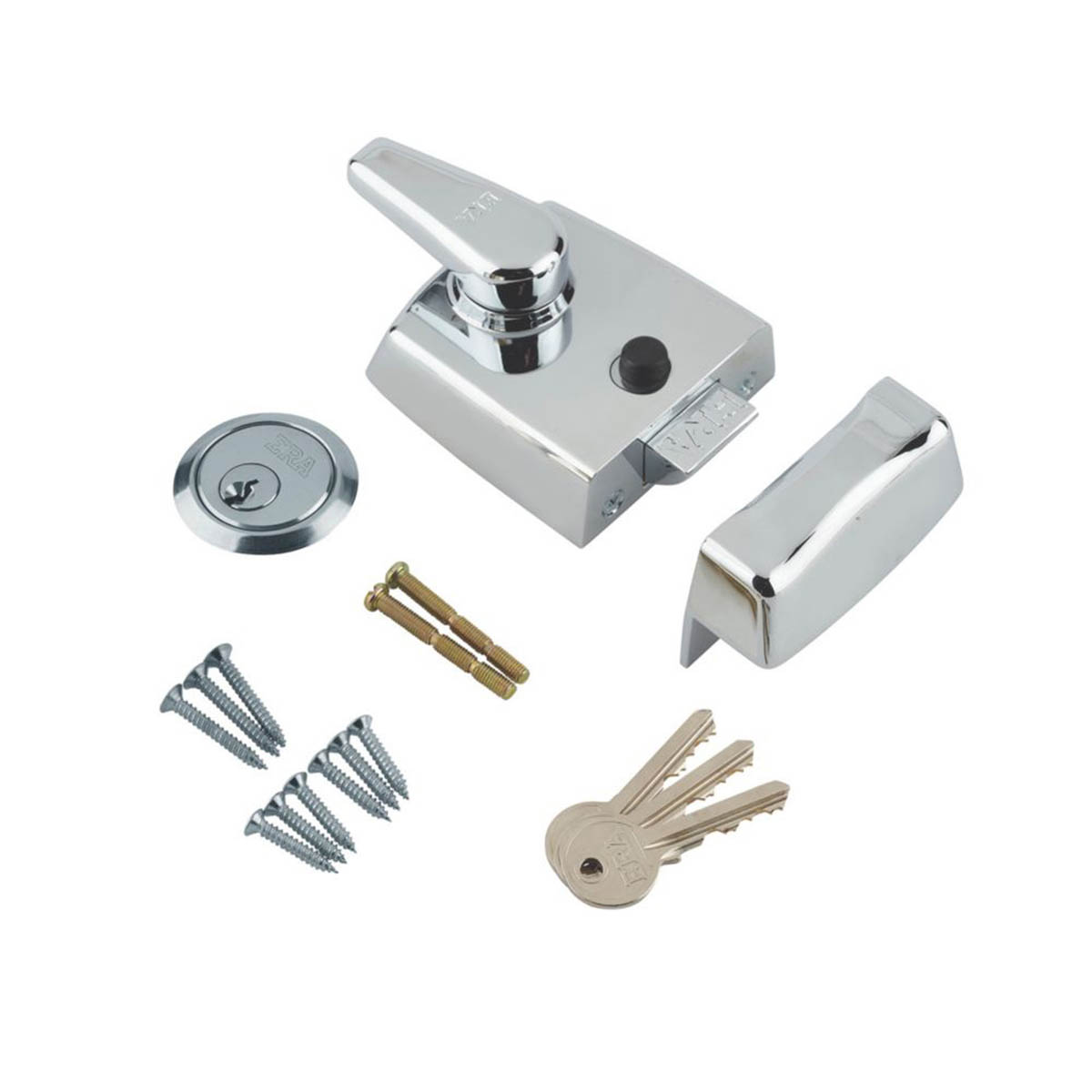 ERA Night Latch Replacement Polished Chrome 60mm Backset 3 Keys Front Door Lock - Image 2
