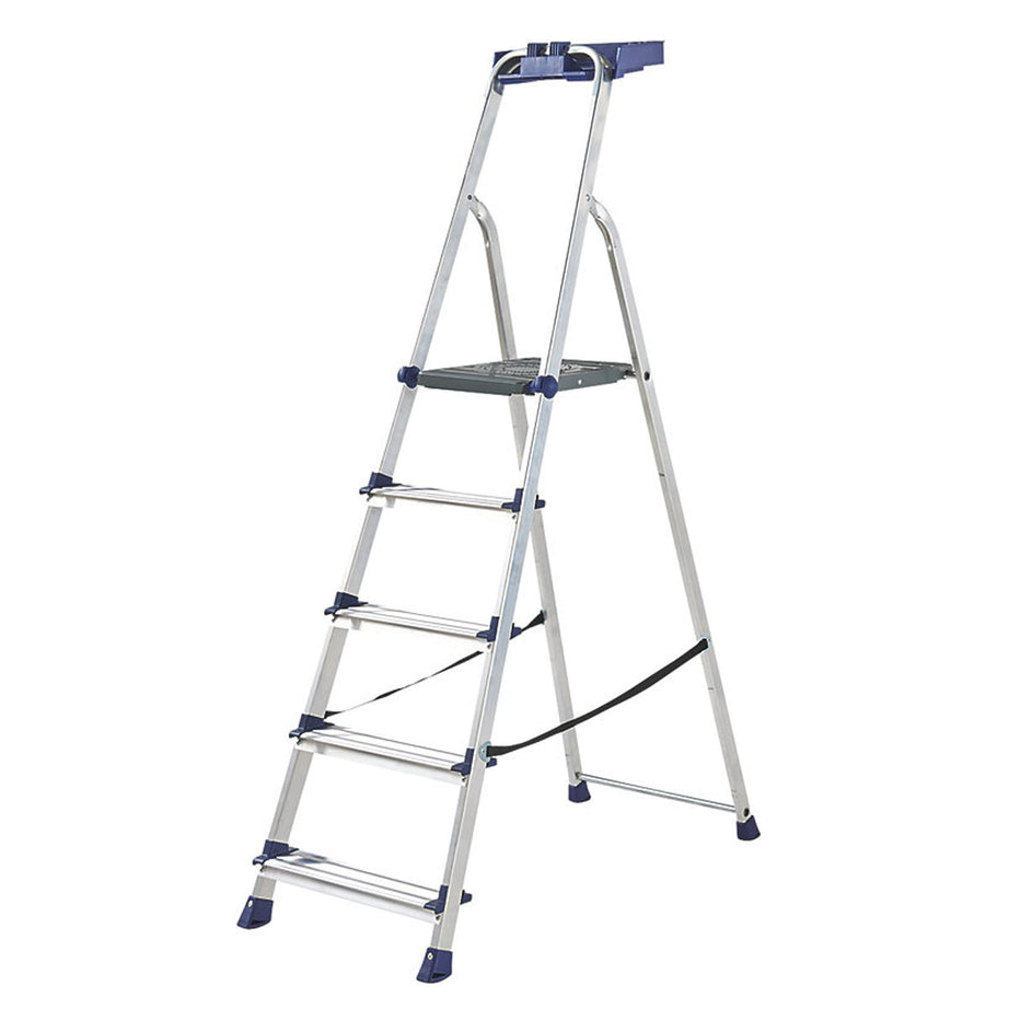 Stepladder Aluminium Folding Portable 5 Flat Treads Heavy Duty Compact 1.7m - Image 1