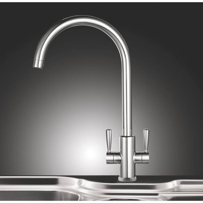 Kitchen Mixer Tap Mono Dual Lever Swivel Spout Chrome Modern Sink-Mounted - Image 6