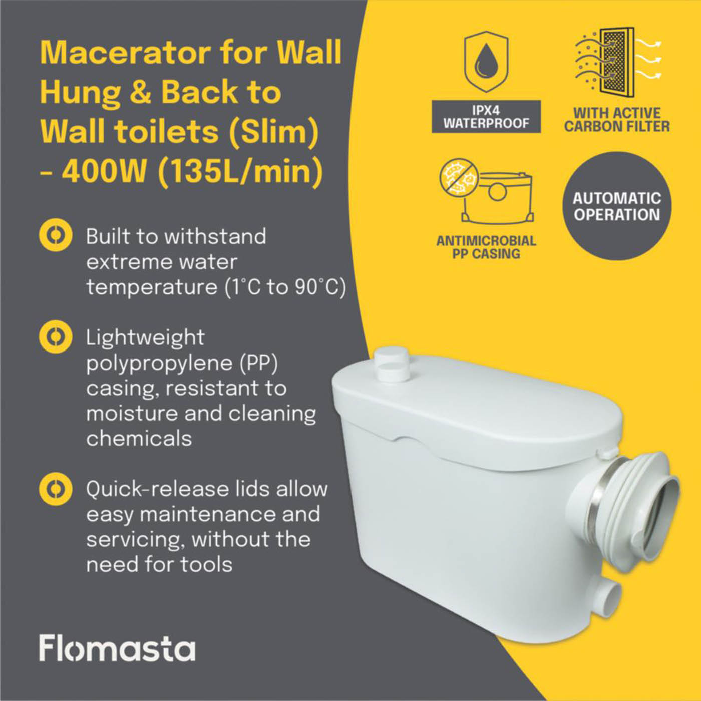 Flomasta  Macerator WC & Bathroom (Slim)  400W 220-240V - Image 2