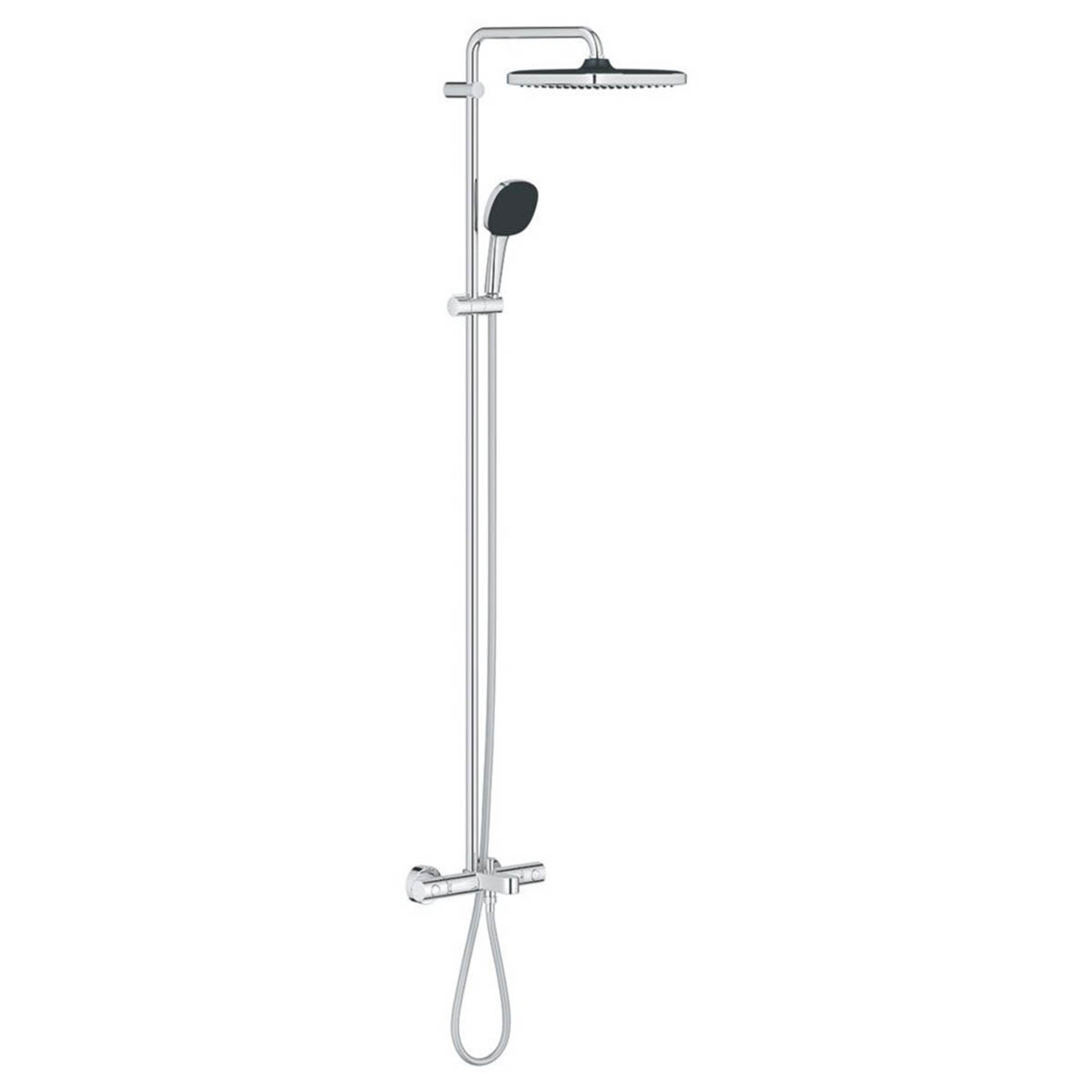Grohe Thermostatic Shower System Exposed Chrome Bath Outlet Twin Square Head - Image 1