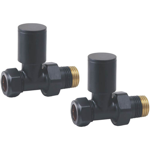 Designer Radiator Valves Anthracite Round Straight Manual Pair 15mmx 1/2" 2 Pack - Image 1