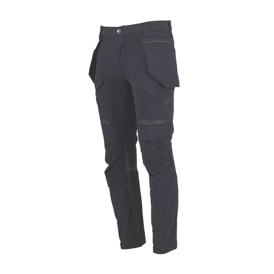 Site Work Trousers Mens Slim Fit Black Stretch Multi Pocket Breathable 30"W 32"L - Image 1