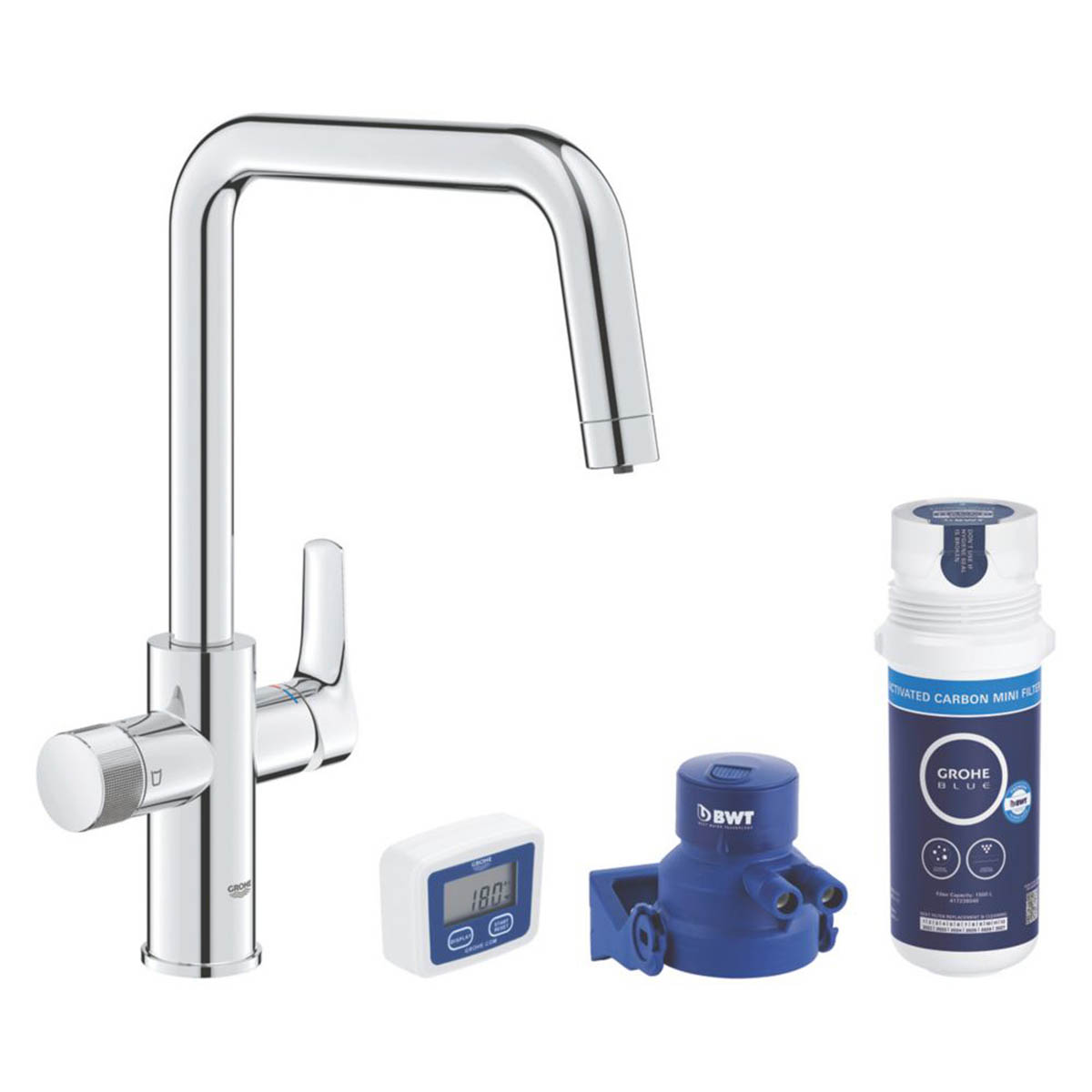 Grohe Filter Kitchen Tap Mixer Chrome Single Lever U Swivel Spout Modern Faucet - Image 2