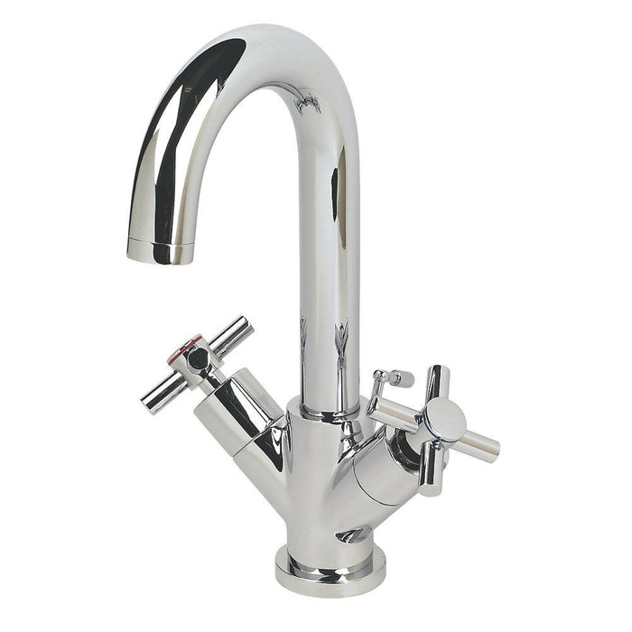 Bathroom Basin Mixer Tap Mono With Pop-Up Waste Chrome Brass Cross Head Modern - Image 1