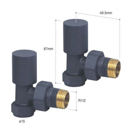 Towelrads Radiator Valve Brass Anthracite Angled Manual  15mm x 1/2" 2 Pack - Image 1