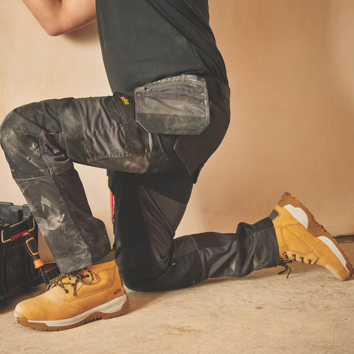 Mens Work Trousers Stretch Holster Pocket Black Slim Fit Breathable 30" W 32" L - Image 3