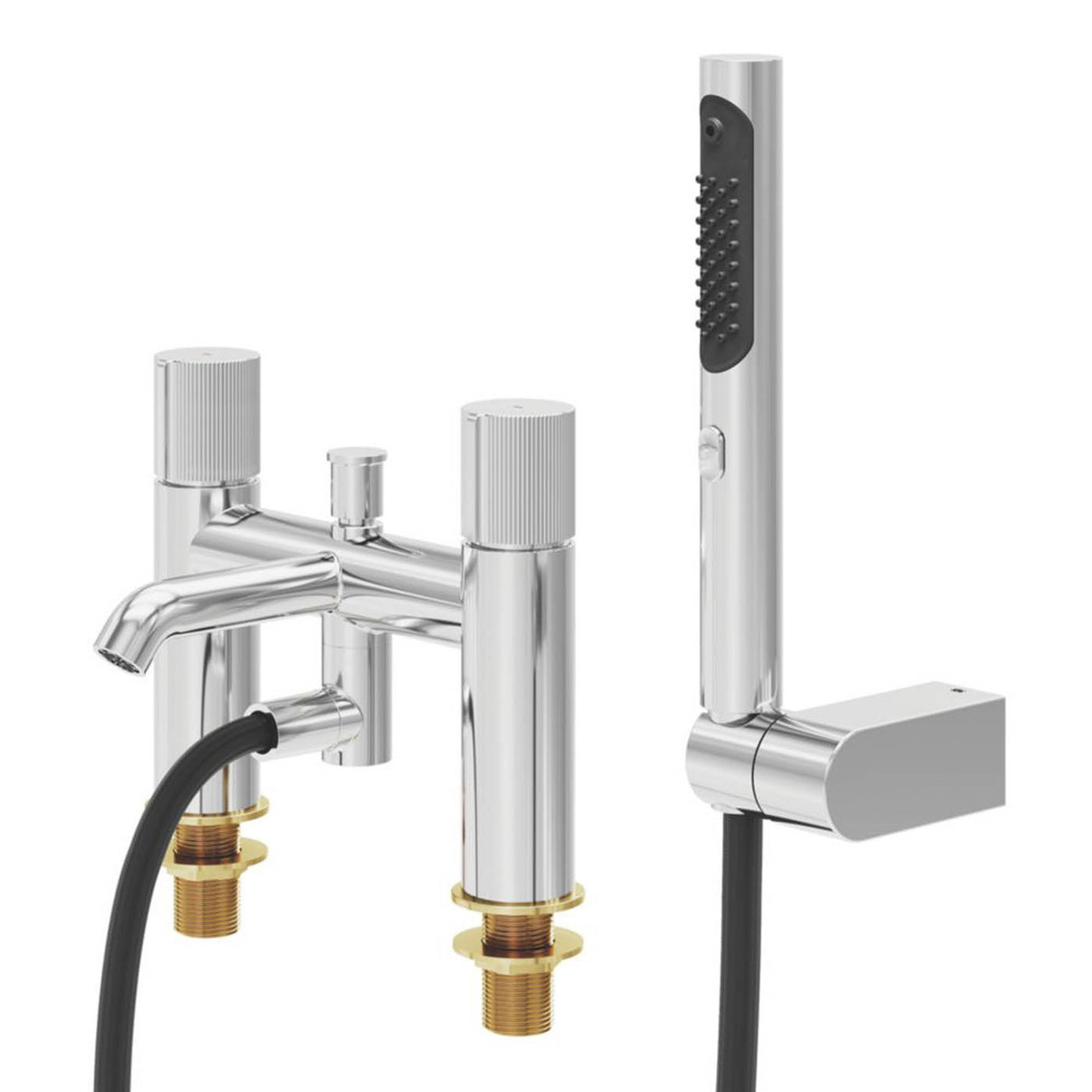 Swirl Bath Filler Tap Mixer Shower Chrome Dual Lever 2 Spray Patterns Modern - Image 1