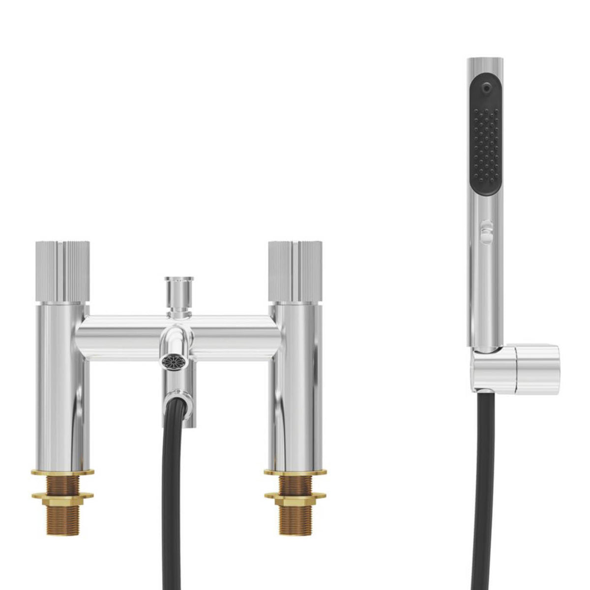 Swirl Bath Filler Tap Mixer Shower Chrome Dual Lever 2 Spray Patterns Modern - Image 2