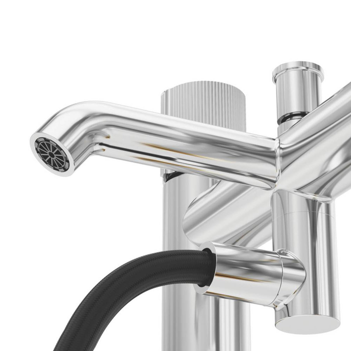 Swirl Bath Filler Tap Mixer Shower Chrome Dual Lever 2 Spray Patterns Modern - Image 3