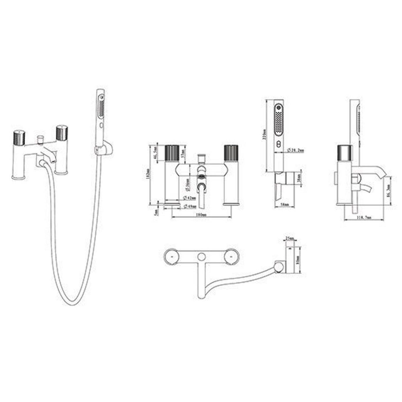 Swirl Bath Filler Tap Mixer Shower Chrome Dual Lever 2 Spray Patterns Modern - Image 6
