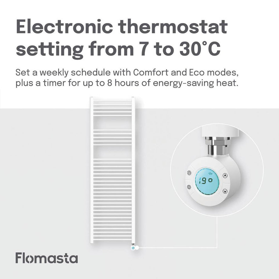 Flomasta Flat Towel Radiator Electric White Programmable 1600mm x 500mm 1706BTU - Image 5