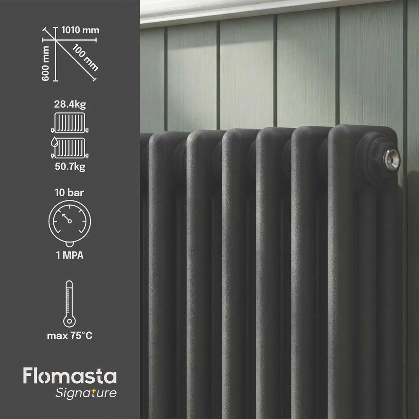 Flomasta 600mm x 1010mm 4366BTU Anthracite Horizontal 3 Column Radiator - Image 4