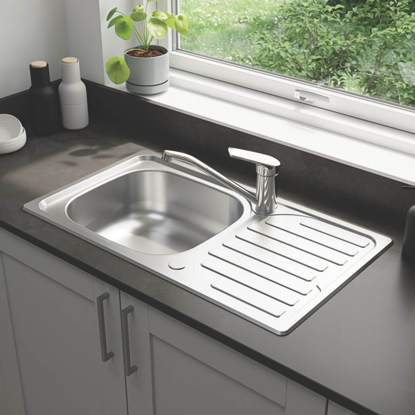 Jabiri Compact 1 Bowl  Satin Stainless Steel Sink 600mm x 500mm - Image 4