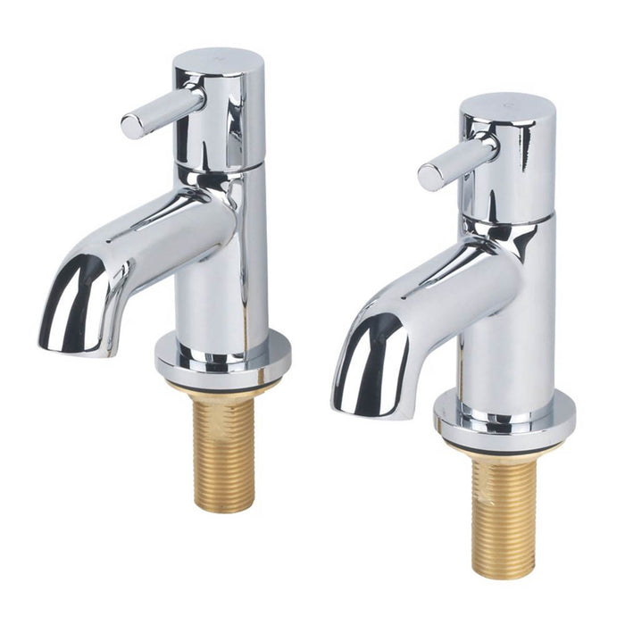 Basin Pillar Taps Pair Twin Chrome Double Lever Bathroom Sink Modern - Image 2