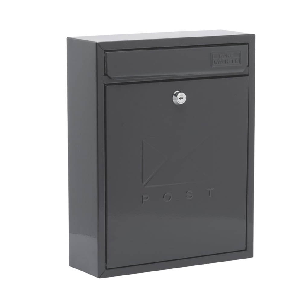 Post Letter Box Wall Mounted Galvanised Steel Anthracite Compact Outdoor 2 Keys - Image 1