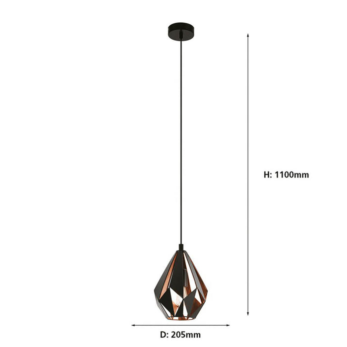 Pendant Ceiling Light Diamond Shape Black/Copper Metal Geometric Vintage Modern - Image 4