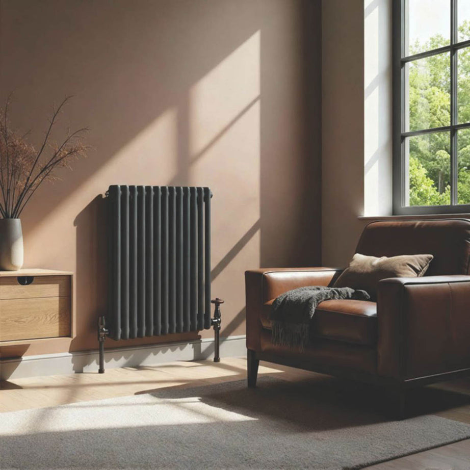 Flomasta 2 Column Radiator Square Matt Black Steel Classic H60xW60.5cm - Image 2