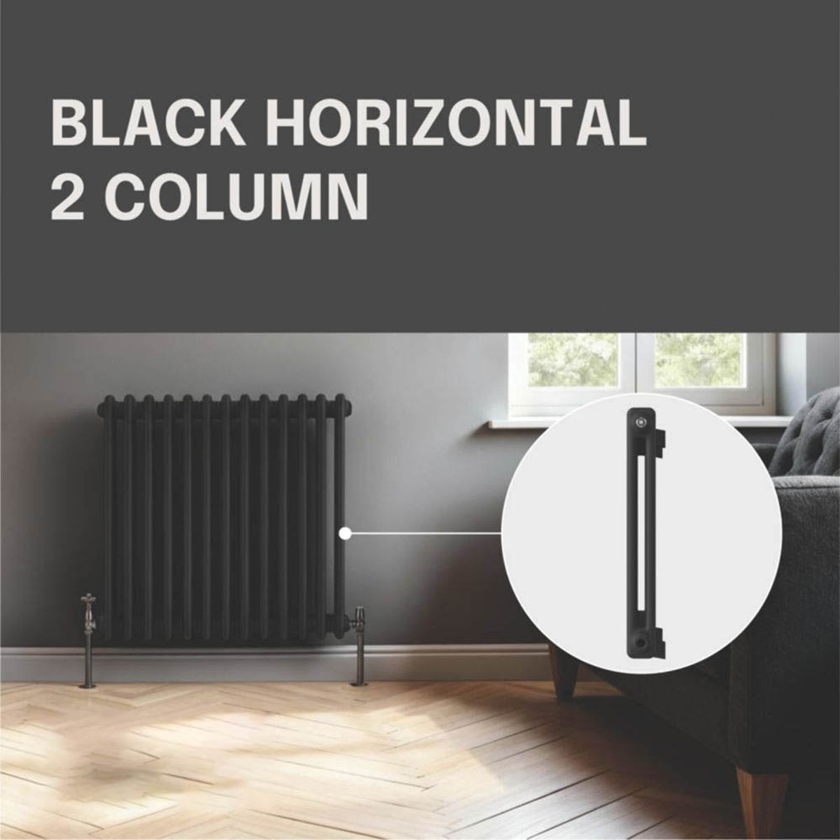 Flomasta 2 Column Radiator Square Matt Black Steel Classic H60xW60.5cm - Image 3