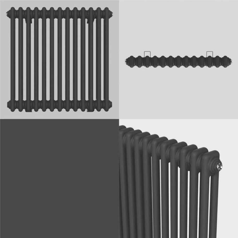Flomasta 2 Column Radiator Square Matt Black Steel Classic H60xW60.5cm - Image 6