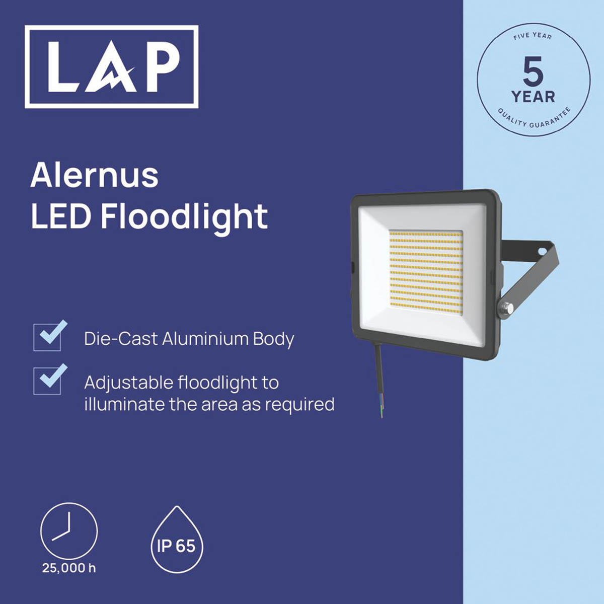LAP LED Floodlight Outdoor Alernus Cool White Black Wall Mounted 100W 12,000lm - Image 2