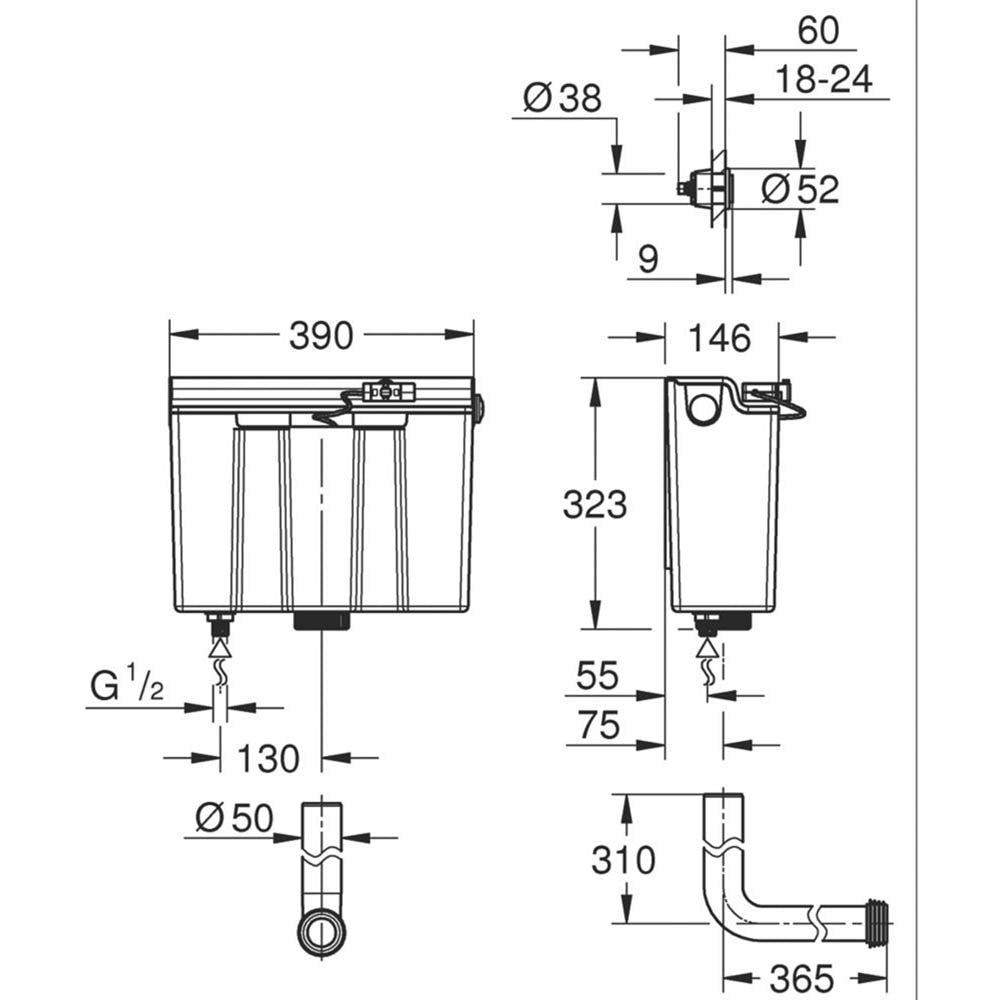Concealed Toilet Cistern Tank WC Dual Flush 3 - 6Ltr White Chrome Push Button - Image 2