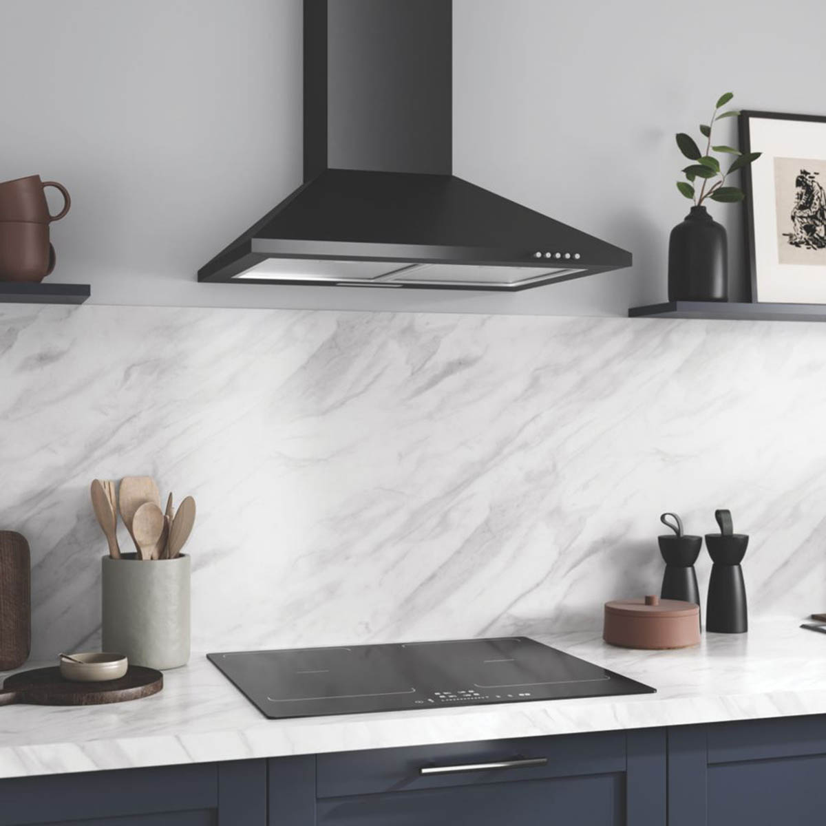 Kitchen Chimney Hood Extractor Black Adjustable Height Recirculate 3 Speed 598mm - Image 3