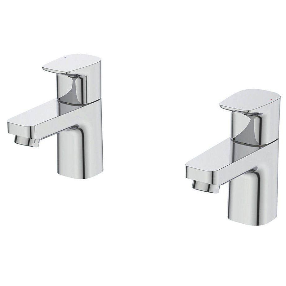 Bathroom Basin Pillar Tap Chrome Dual Lever 116mm Cloakroom Hot Cold Pair - Image 1