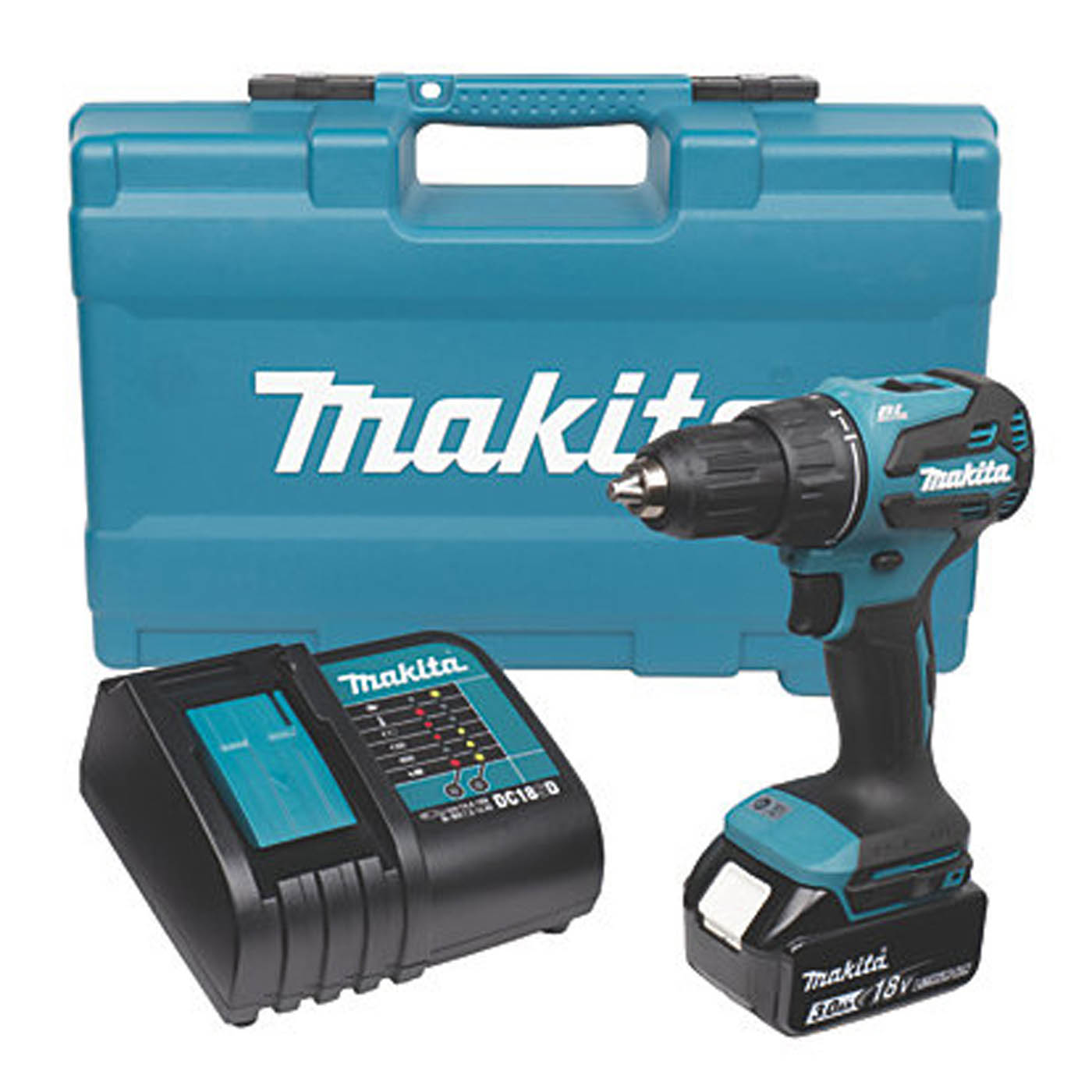 Makita DHP490SFX2 18V 1 x 3.0Ah Li-Ion LXT Cordless Combi Drill & Drill Bit Set - Image 1