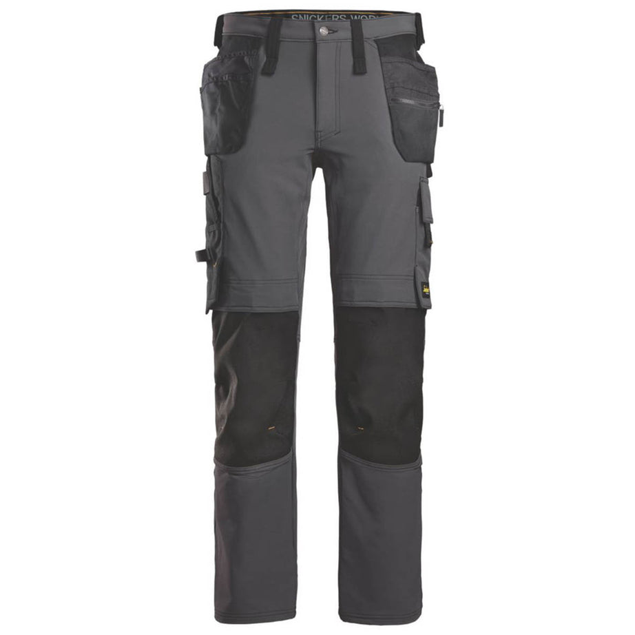 Snickers Mens Work Trousers Full Stretch Steel Grey Black Slim Fit 38" W 32" L - Image 1