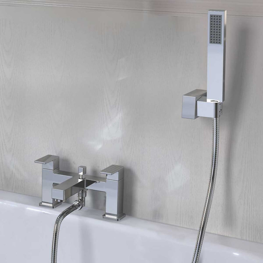Swirl Bath Filler Tap With Hand Held Set Chrome Double Lever Ceramic Disc - Image 4