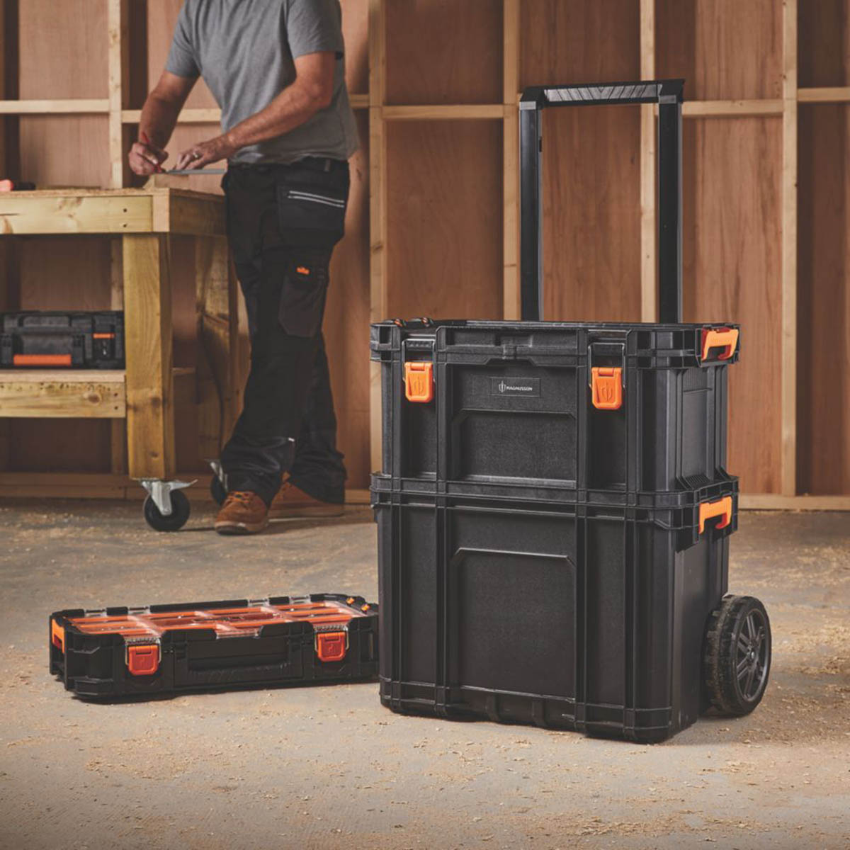 Magnusson Tool Box System Stakkur Storage Stackable Cart Wheel Trolley Set Of 3 - Image 2