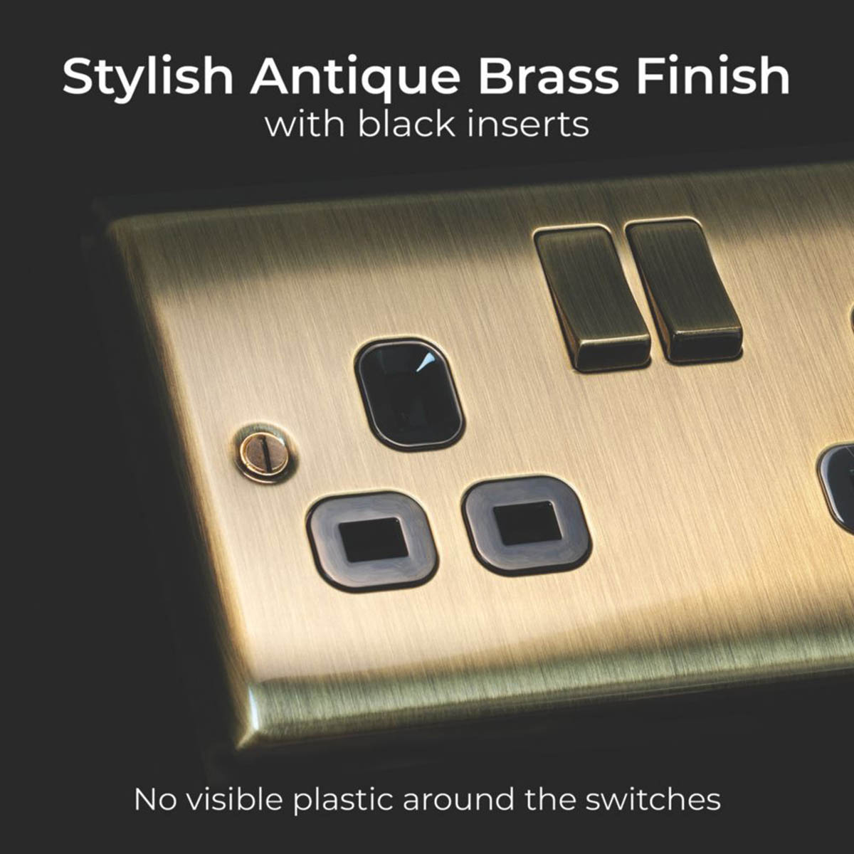 British General Wall Plug Socket 13A 2-Gang DP Switched Antique Brass Pack Of 5 - Image 4