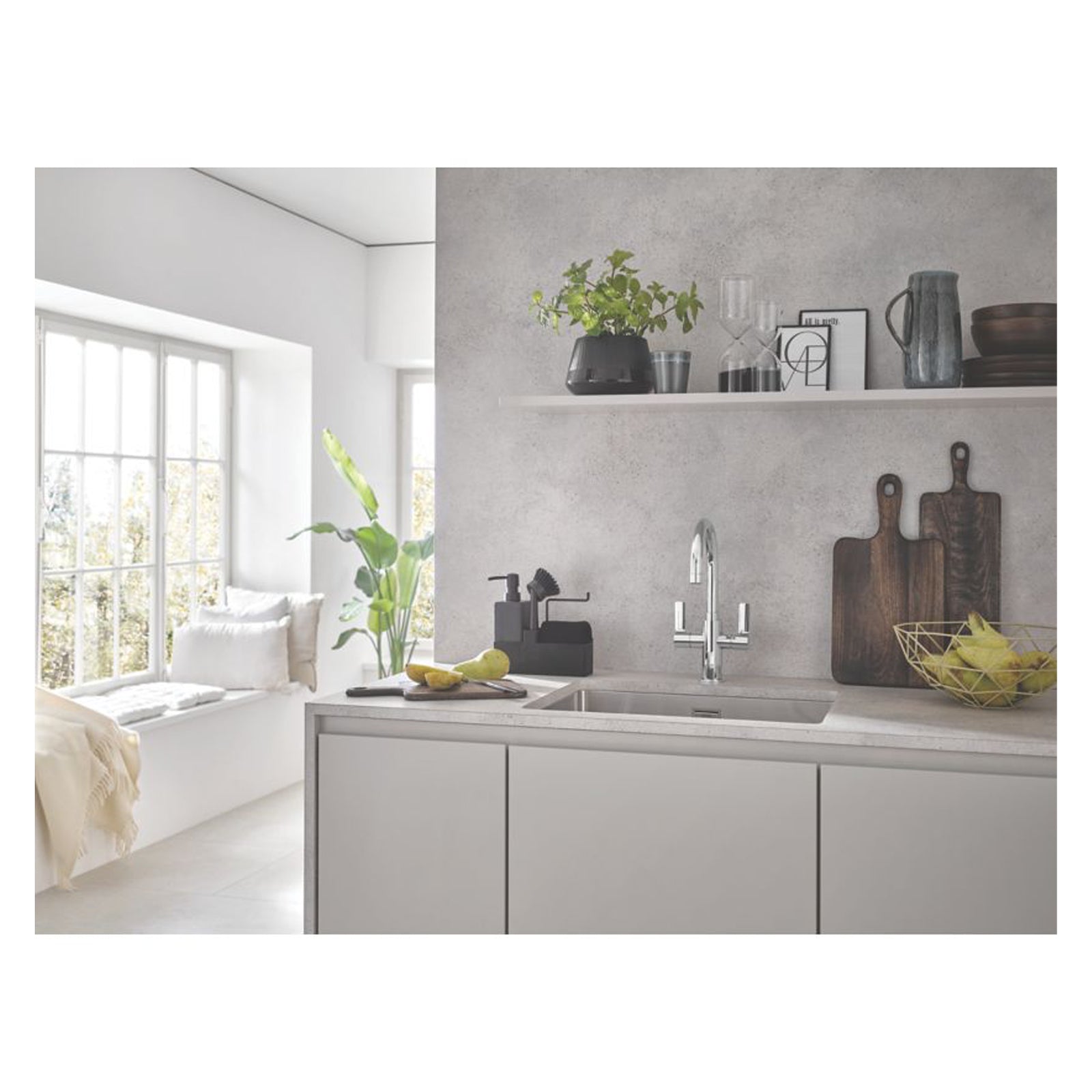 Grohe Kitchen Sink Tap Mono Mixer Double Lever Chrome Ceramic Disc Swivel Spout - Image 4