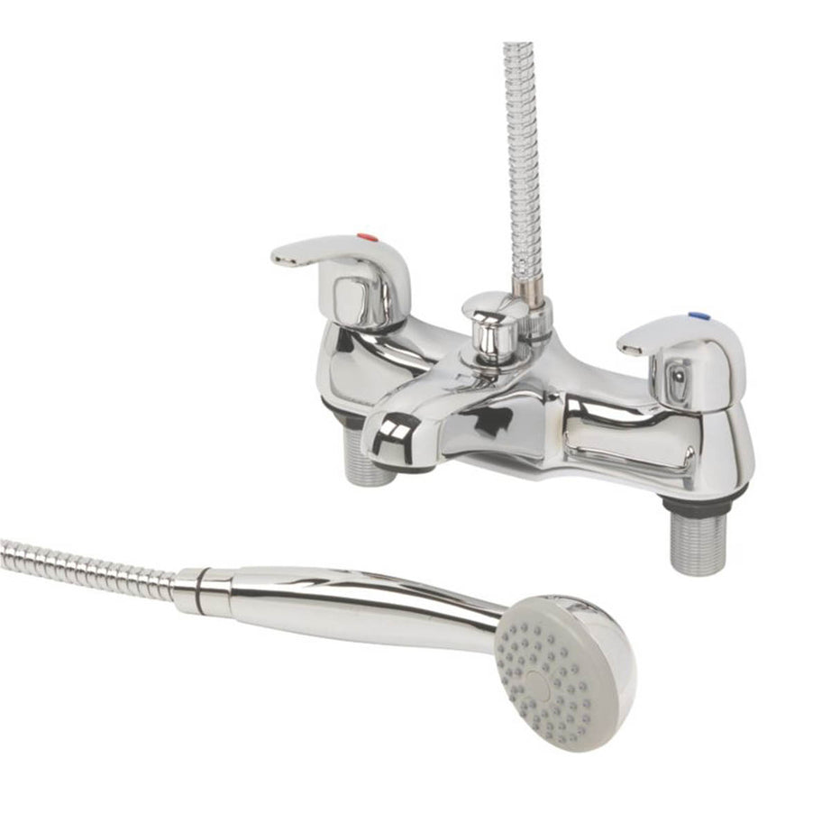 Swirl Bath Filler Tap Shower Mixer Chrome Dual Lever Round Head Modern Bathroom - Image 2