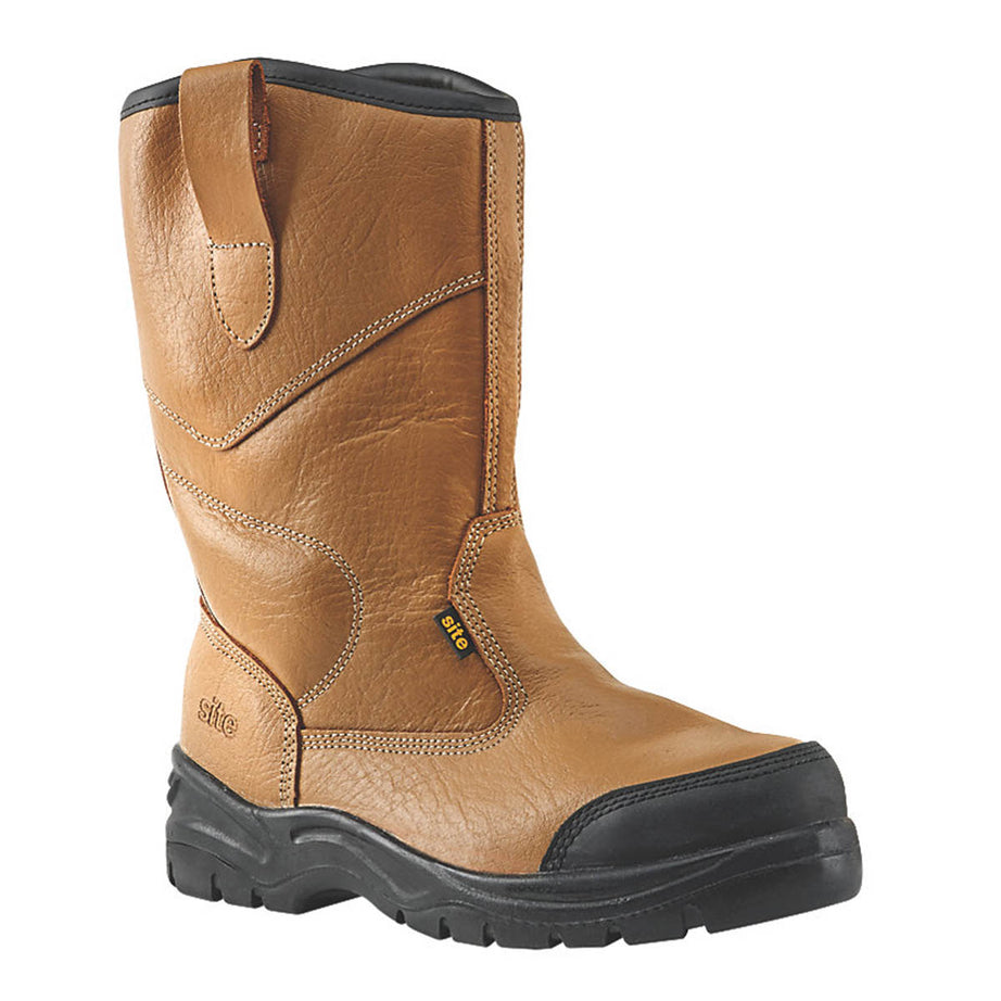 Site Safety Rigger Boots Mens Wide Fit Tan Leather Fur Lined Steel Toe Size 9 - Image 1