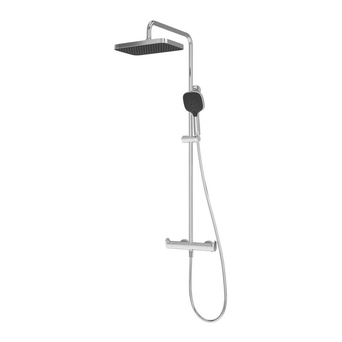 Swirl Mixer Shower Thermostatic 3 Spray Pattern Dual Square Head Chrome - Image 1