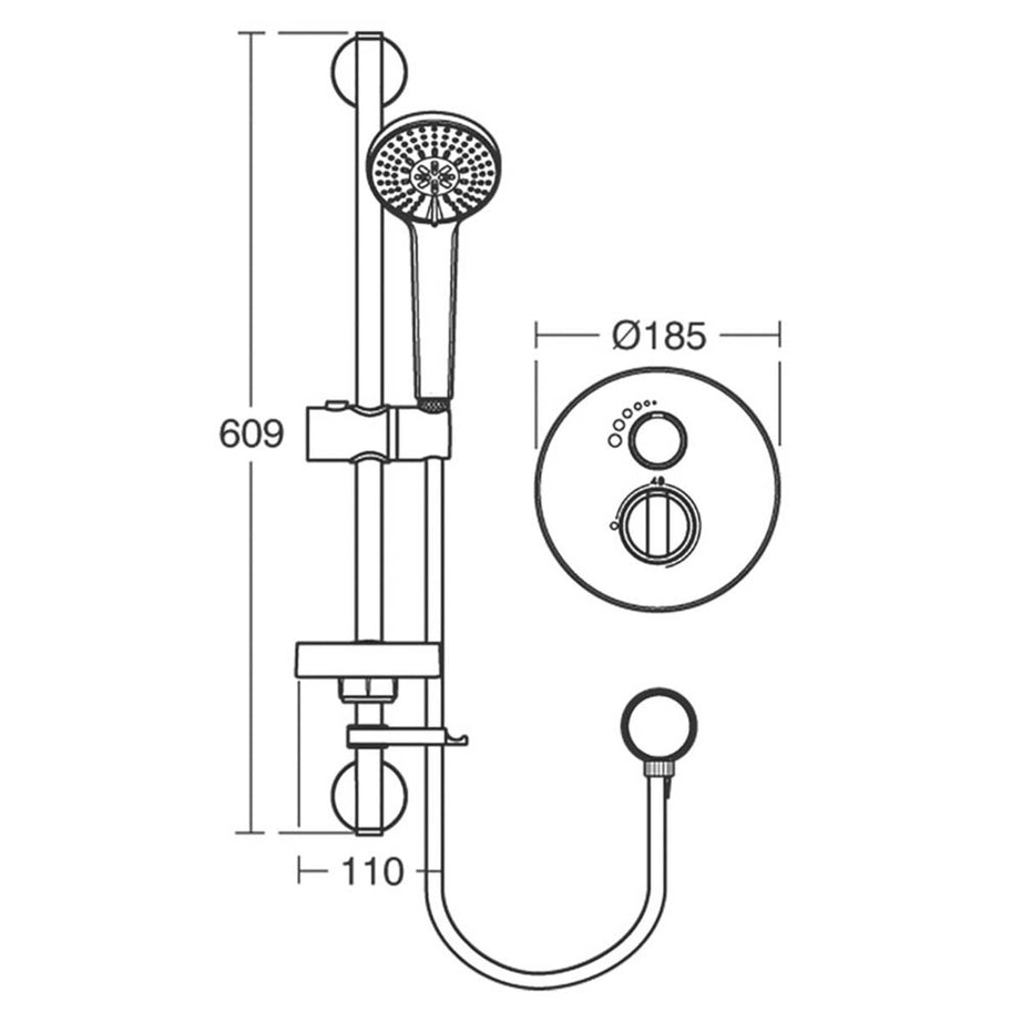 Bathroom Thermostatic Mixer Shower Chrome Concealed 2 Spray Pattern Round Head - Image 4