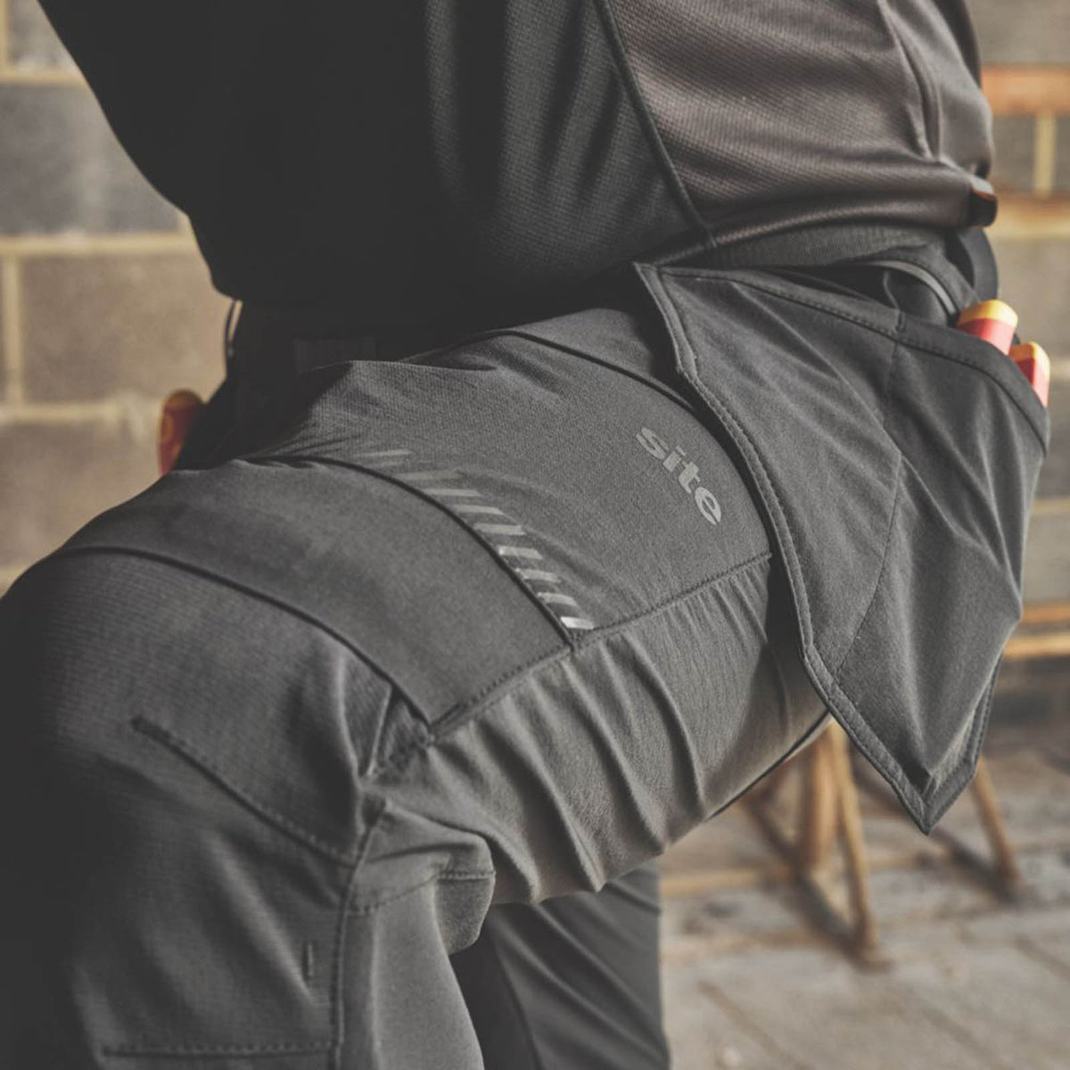 Site Work Trousers Mens Slim Fit Black Stretch Multi Pockets Cargo 30W 34L - Image 6