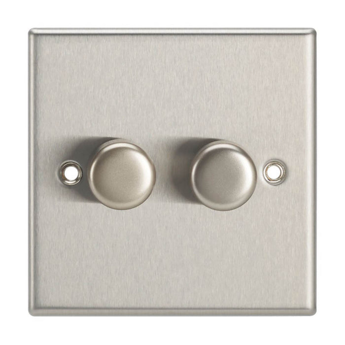 Contactum Dimmer Switch 2 Gang 2 Way Brushed Steel Raised Slim Contemporary - Image 2