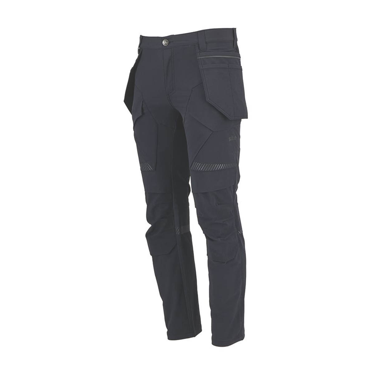 Site Work Trousers Mens Slim Fit Black Stretch Multi Pockets Cargo 34"W 32"L - Image 1