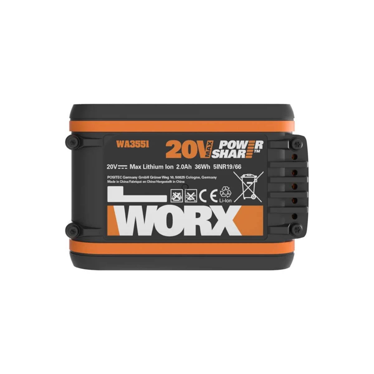 Worx Battery 2.0Ah 20V Li-ion WA3551 PowerShare With Indicator Compact - Image 5